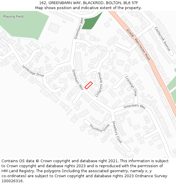 162, GREENBARN WAY, BLACKROD, BOLTON, BL6 5TF: Location map and indicative extent of plot