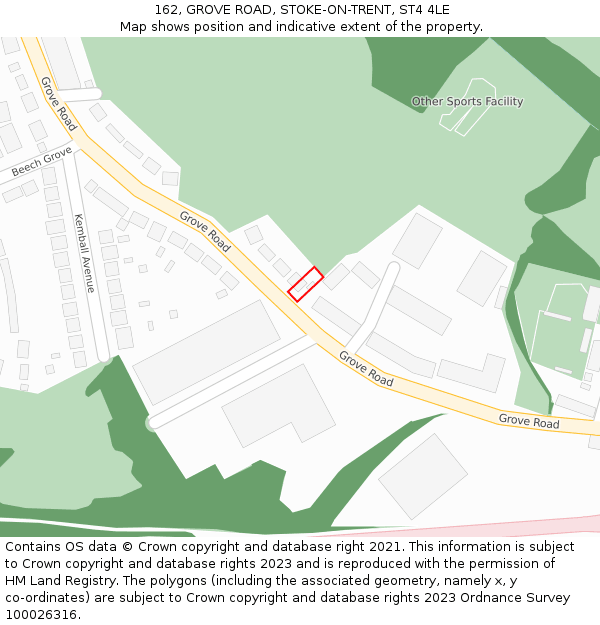 162, GROVE ROAD, STOKE-ON-TRENT, ST4 4LE: Location map and indicative extent of plot