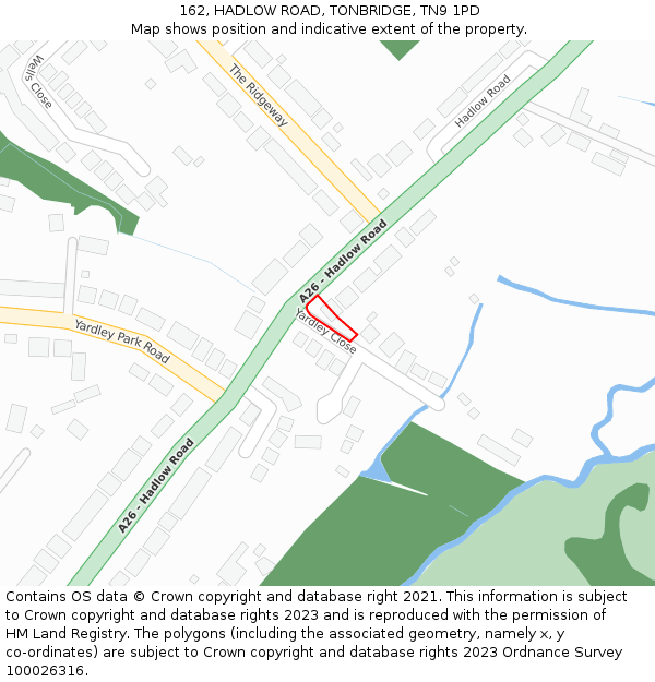 162, HADLOW ROAD, TONBRIDGE, TN9 1PD: Location map and indicative extent of plot