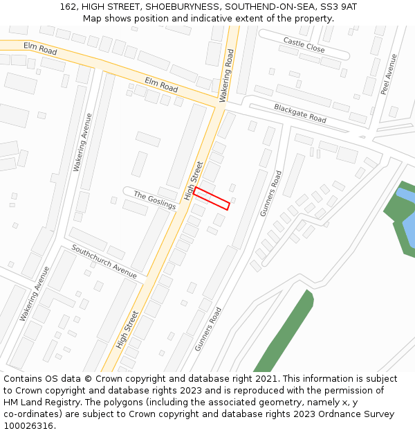 162, HIGH STREET, SHOEBURYNESS, SOUTHEND-ON-SEA, SS3 9AT: Location map and indicative extent of plot