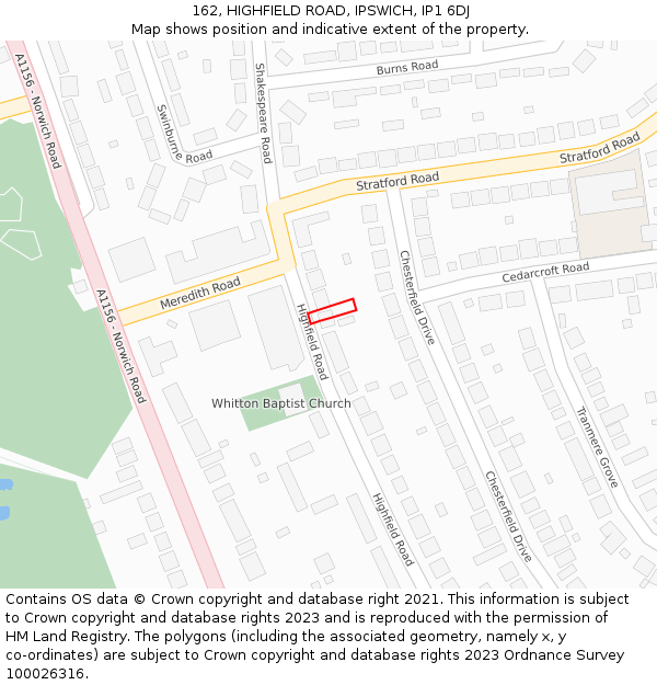 162, HIGHFIELD ROAD, IPSWICH, IP1 6DJ: Location map and indicative extent of plot