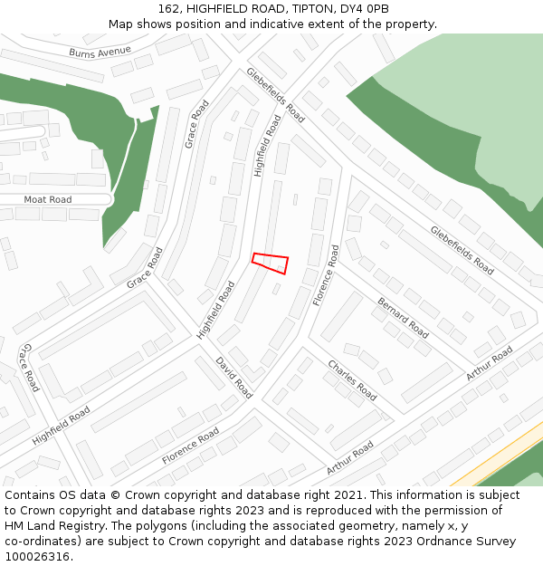 162, HIGHFIELD ROAD, TIPTON, DY4 0PB: Location map and indicative extent of plot