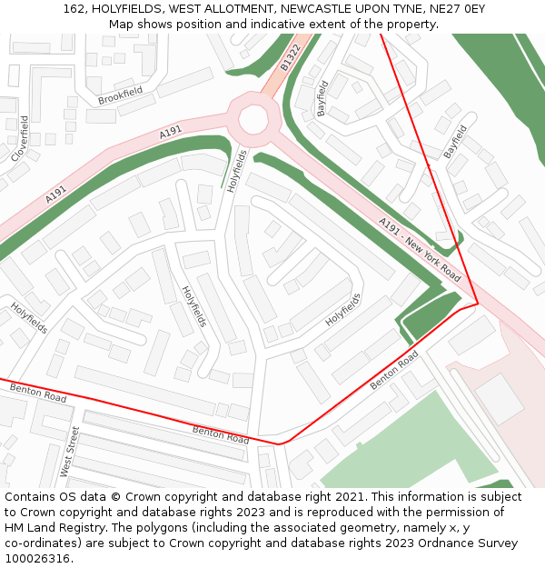 162, HOLYFIELDS, WEST ALLOTMENT, NEWCASTLE UPON TYNE, NE27 0EY: Location map and indicative extent of plot