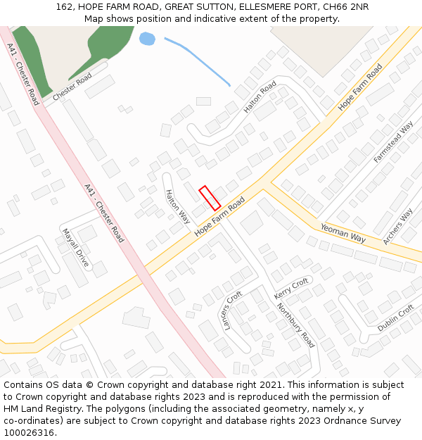 162, HOPE FARM ROAD, GREAT SUTTON, ELLESMERE PORT, CH66 2NR: Location map and indicative extent of plot