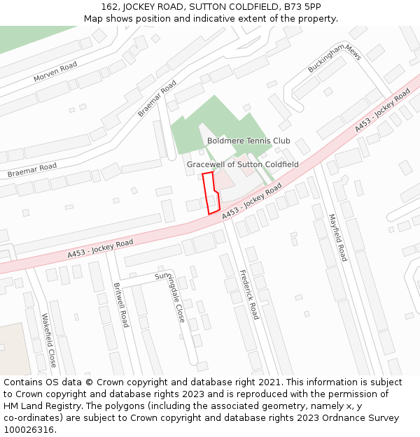 162, JOCKEY ROAD, SUTTON COLDFIELD, B73 5PP: Location map and indicative extent of plot