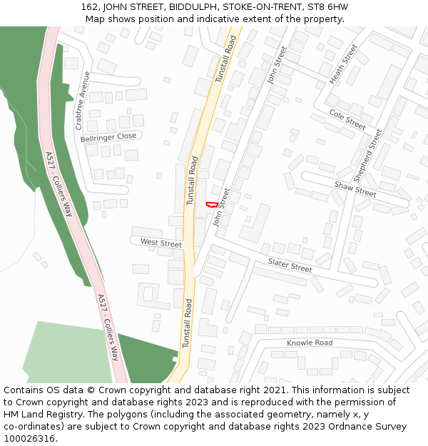 162, JOHN STREET, BIDDULPH, STOKE-ON-TRENT, ST8 6HW: Location map and indicative extent of plot