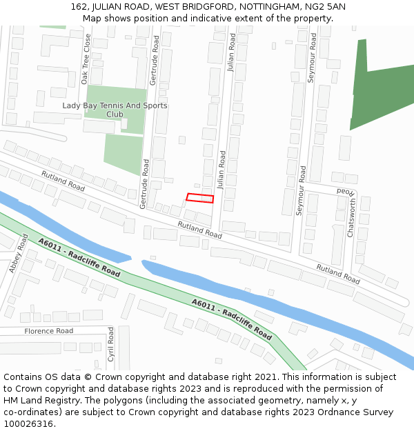 162, JULIAN ROAD, WEST BRIDGFORD, NOTTINGHAM, NG2 5AN: Location map and indicative extent of plot