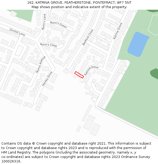 162, KATRINA GROVE, FEATHERSTONE, PONTEFRACT, WF7 5NT: Location map and indicative extent of plot