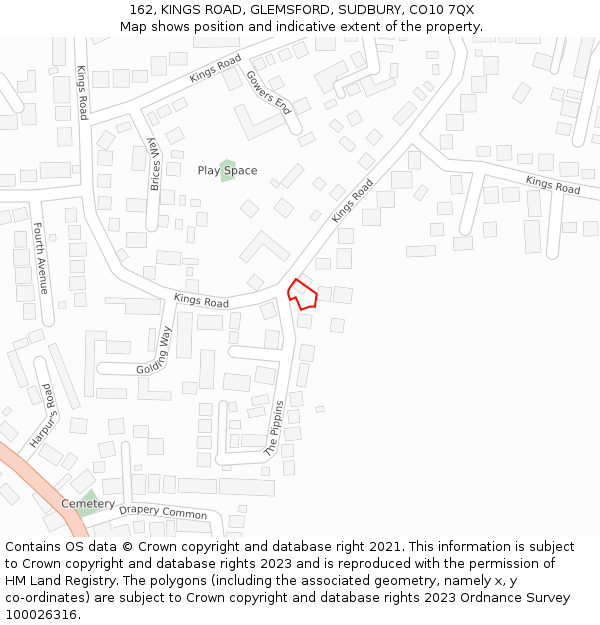 162, KINGS ROAD, GLEMSFORD, SUDBURY, CO10 7QX: Location map and indicative extent of plot