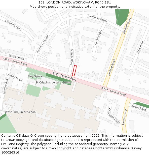 162, LONDON ROAD, WOKINGHAM, RG40 1SU: Location map and indicative extent of plot