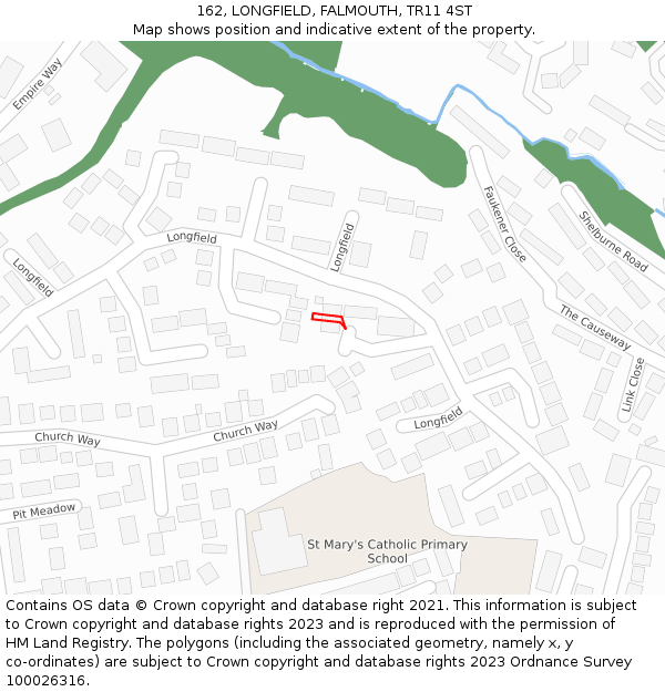 162, LONGFIELD, FALMOUTH, TR11 4ST: Location map and indicative extent of plot