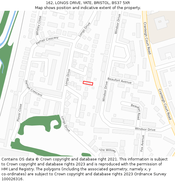 162, LONGS DRIVE, YATE, BRISTOL, BS37 5XR: Location map and indicative extent of plot