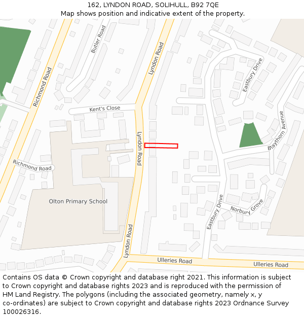 162, LYNDON ROAD, SOLIHULL, B92 7QE: Location map and indicative extent of plot