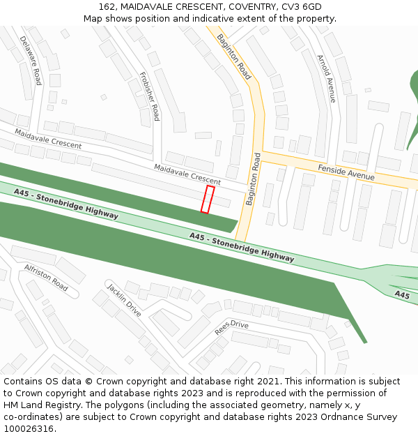 162, MAIDAVALE CRESCENT, COVENTRY, CV3 6GD: Location map and indicative extent of plot