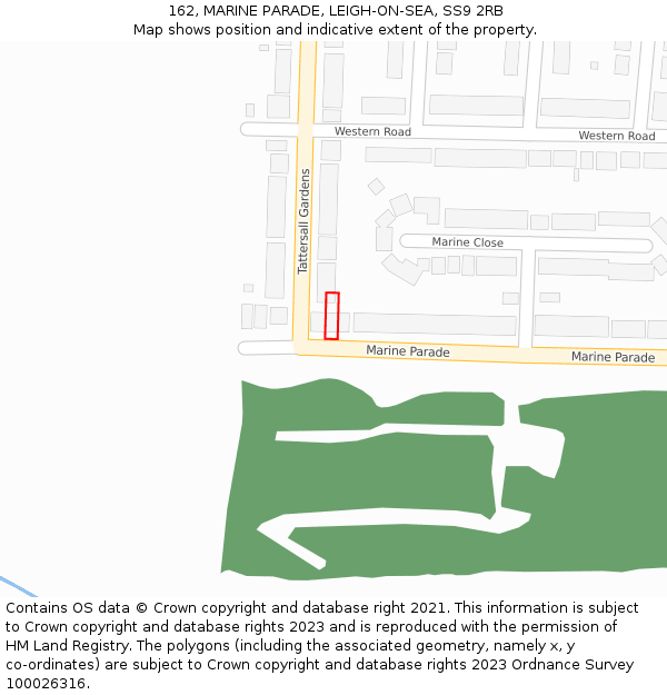 162, MARINE PARADE, LEIGH-ON-SEA, SS9 2RB: Location map and indicative extent of plot