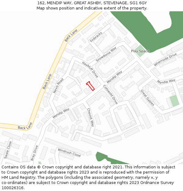 162, MENDIP WAY, GREAT ASHBY, STEVENAGE, SG1 6GY: Location map and indicative extent of plot