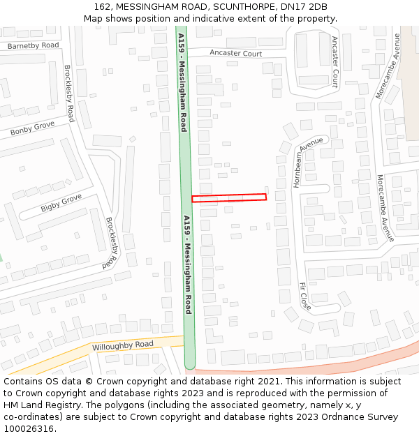 162, MESSINGHAM ROAD, SCUNTHORPE, DN17 2DB: Location map and indicative extent of plot