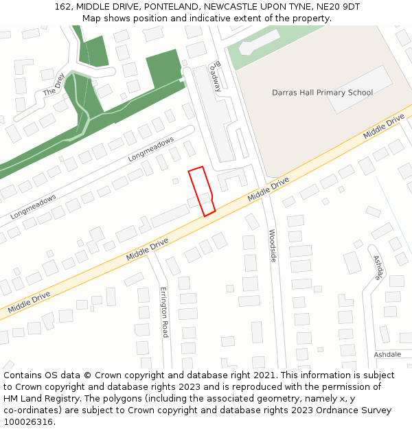 162, MIDDLE DRIVE, PONTELAND, NEWCASTLE UPON TYNE, NE20 9DT: Location map and indicative extent of plot