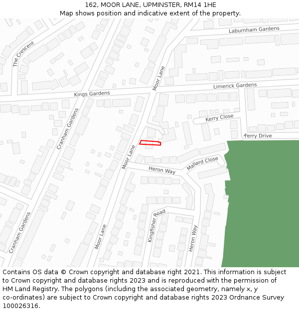 162, MOOR LANE, UPMINSTER, RM14 1HE: Location map and indicative extent of plot