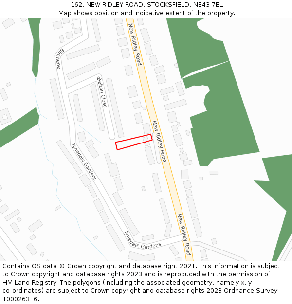 162, NEW RIDLEY ROAD, STOCKSFIELD, NE43 7EL: Location map and indicative extent of plot