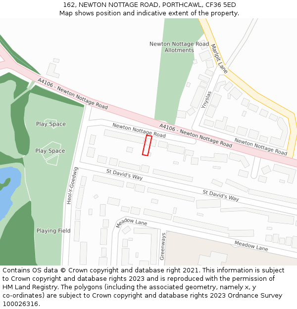 162, NEWTON NOTTAGE ROAD, PORTHCAWL, CF36 5ED: Location map and indicative extent of plot