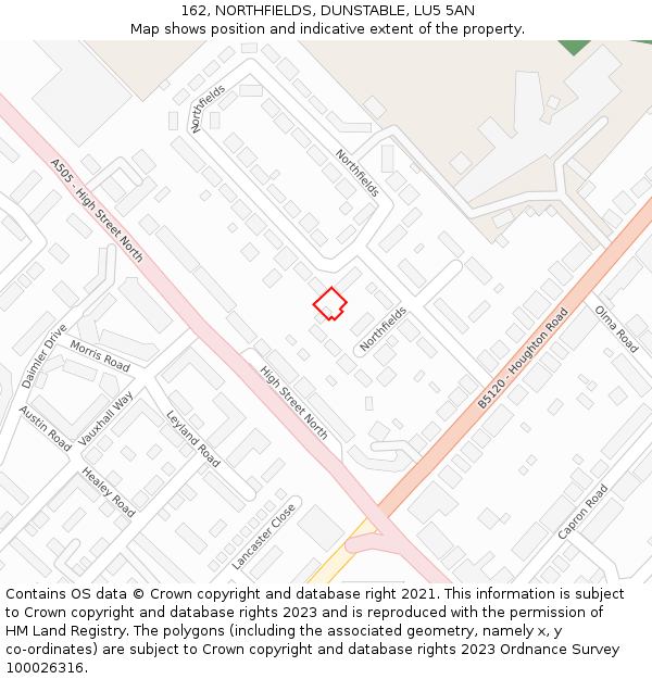 162, NORTHFIELDS, DUNSTABLE, LU5 5AN: Location map and indicative extent of plot