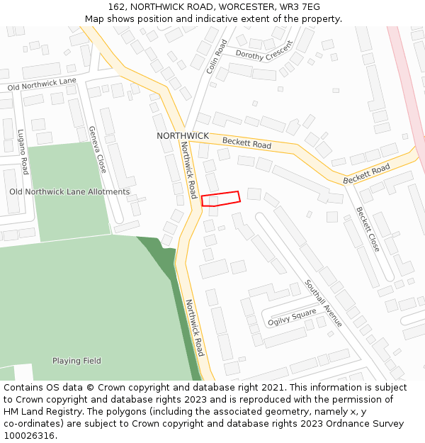 162, NORTHWICK ROAD, WORCESTER, WR3 7EG: Location map and indicative extent of plot