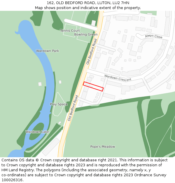 162, OLD BEDFORD ROAD, LUTON, LU2 7HN: Location map and indicative extent of plot