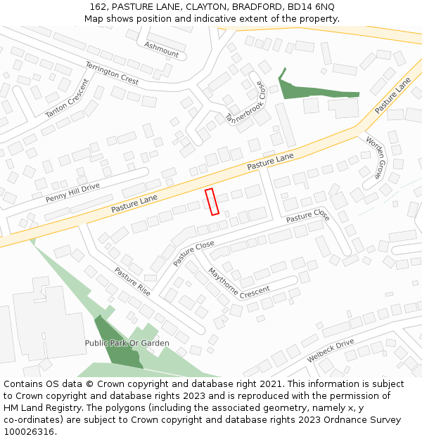 162, PASTURE LANE, CLAYTON, BRADFORD, BD14 6NQ: Location map and indicative extent of plot