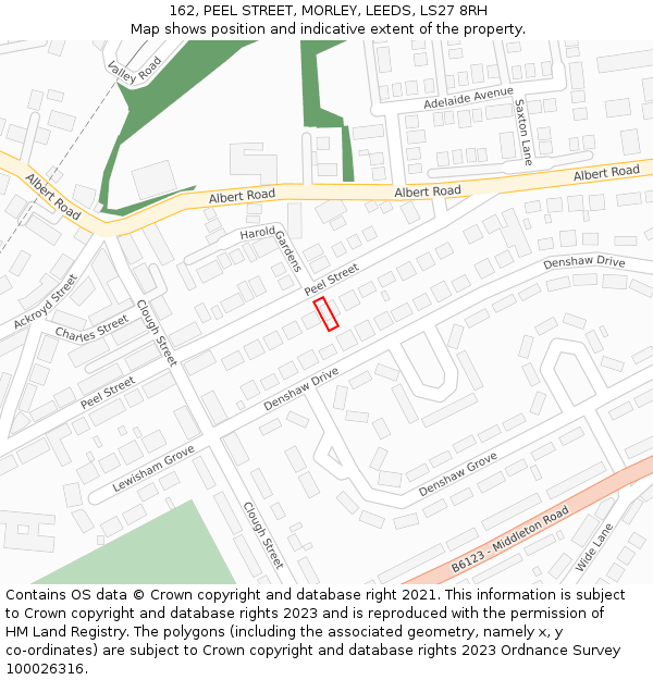 162, PEEL STREET, MORLEY, LEEDS, LS27 8RH: Location map and indicative extent of plot