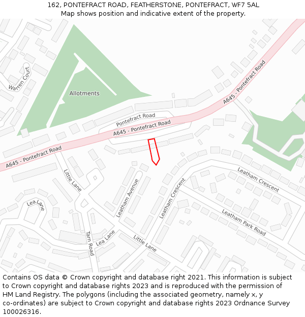 162, PONTEFRACT ROAD, FEATHERSTONE, PONTEFRACT, WF7 5AL: Location map and indicative extent of plot