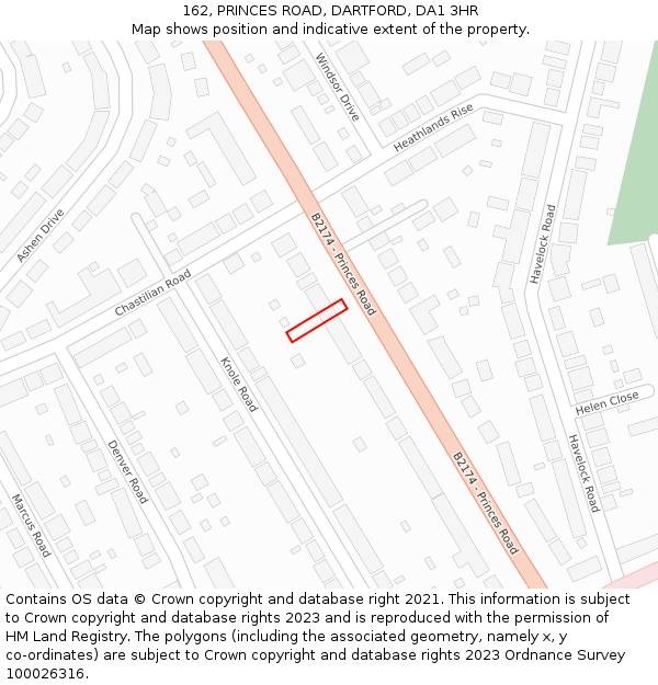 162, PRINCES ROAD, DARTFORD, DA1 3HR: Location map and indicative extent of plot