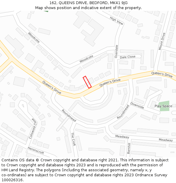 162, QUEENS DRIVE, BEDFORD, MK41 9JG: Location map and indicative extent of plot