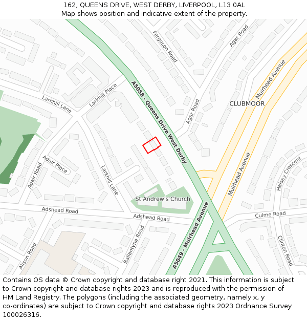 162, QUEENS DRIVE, WEST DERBY, LIVERPOOL, L13 0AL: Location map and indicative extent of plot