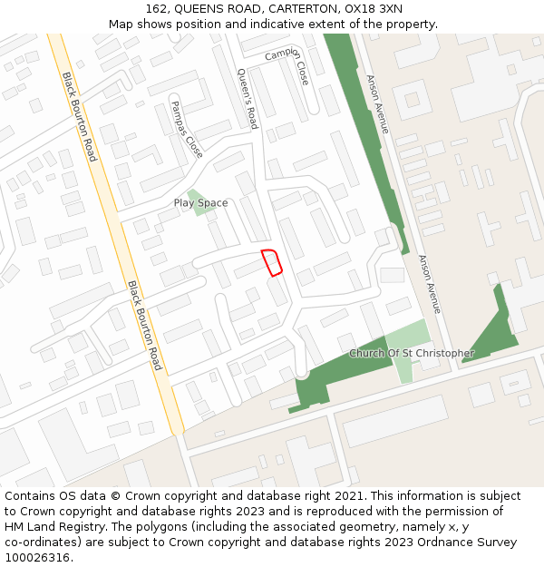 162, QUEENS ROAD, CARTERTON, OX18 3XN: Location map and indicative extent of plot