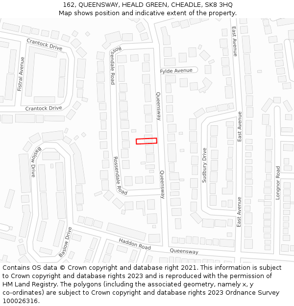 162, QUEENSWAY, HEALD GREEN, CHEADLE, SK8 3HQ: Location map and indicative extent of plot