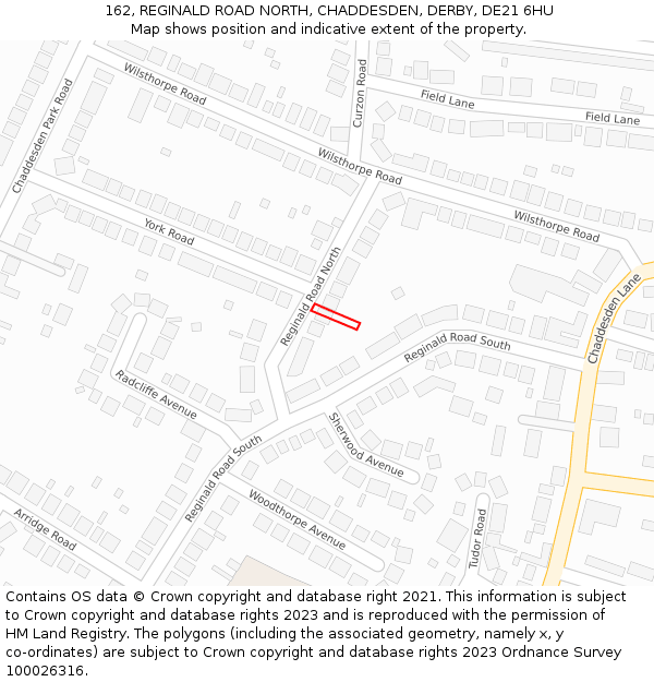 162, REGINALD ROAD NORTH, CHADDESDEN, DERBY, DE21 6HU: Location map and indicative extent of plot