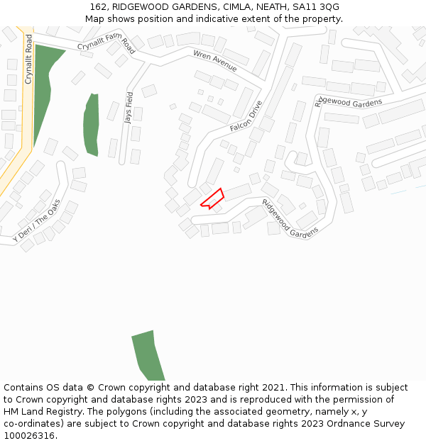 162, RIDGEWOOD GARDENS, CIMLA, NEATH, SA11 3QG: Location map and indicative extent of plot