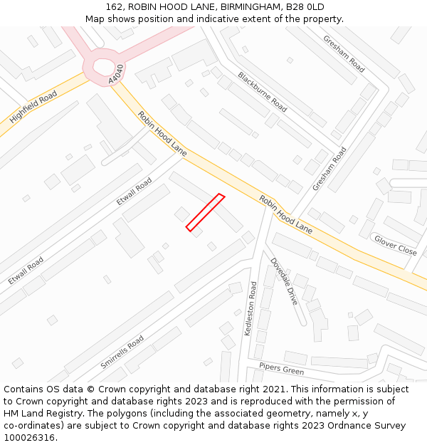 162, ROBIN HOOD LANE, BIRMINGHAM, B28 0LD: Location map and indicative extent of plot