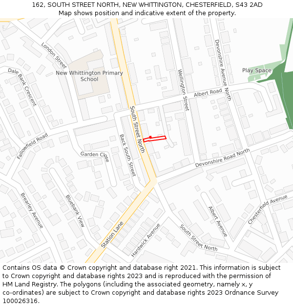 162, SOUTH STREET NORTH, NEW WHITTINGTON, CHESTERFIELD, S43 2AD: Location map and indicative extent of plot