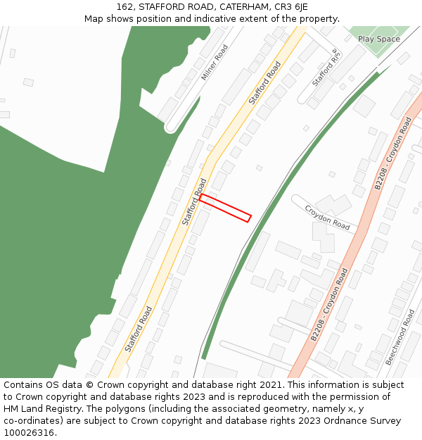 162, STAFFORD ROAD, CATERHAM, CR3 6JE: Location map and indicative extent of plot