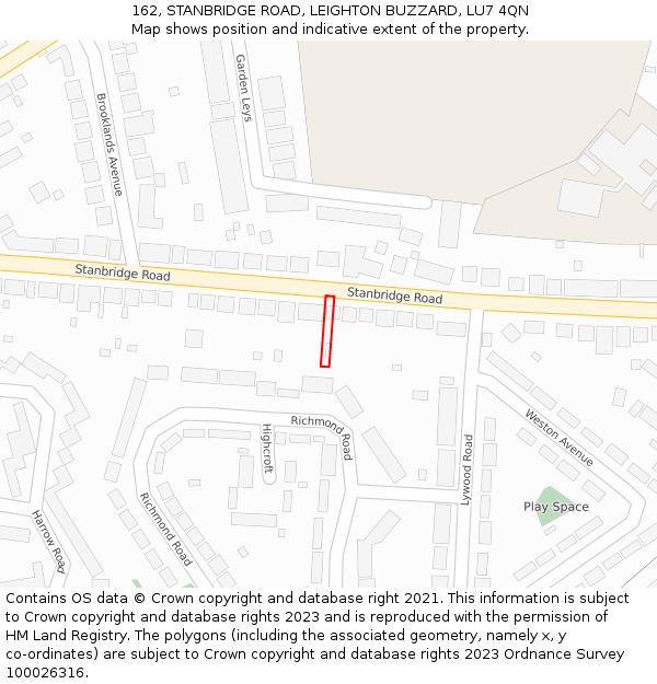 162, STANBRIDGE ROAD, LEIGHTON BUZZARD, LU7 4QN: Location map and indicative extent of plot