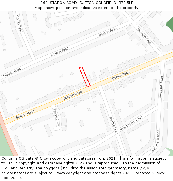 162, STATION ROAD, SUTTON COLDFIELD, B73 5LE: Location map and indicative extent of plot