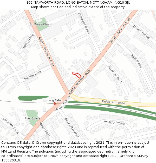 162, TAMWORTH ROAD, LONG EATON, NOTTINGHAM, NG10 3JU: Location map and indicative extent of plot