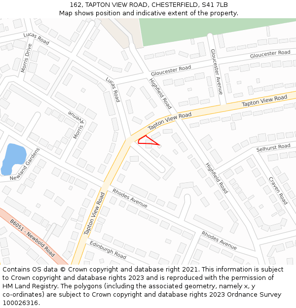 162, TAPTON VIEW ROAD, CHESTERFIELD, S41 7LB: Location map and indicative extent of plot