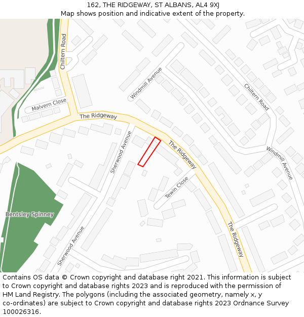 162, THE RIDGEWAY, ST ALBANS, AL4 9XJ: Location map and indicative extent of plot