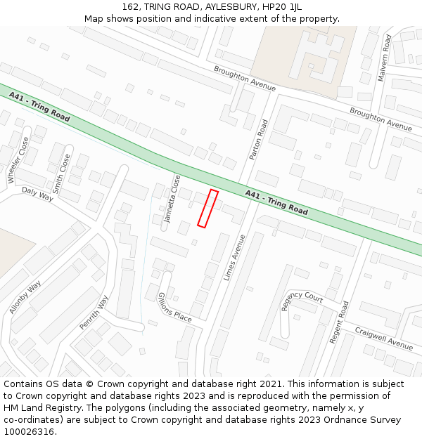 162, TRING ROAD, AYLESBURY, HP20 1JL: Location map and indicative extent of plot