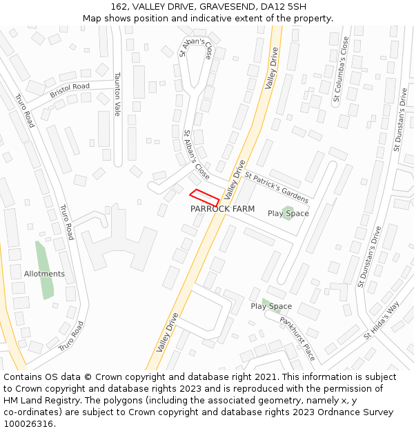 162, VALLEY DRIVE, GRAVESEND, DA12 5SH: Location map and indicative extent of plot