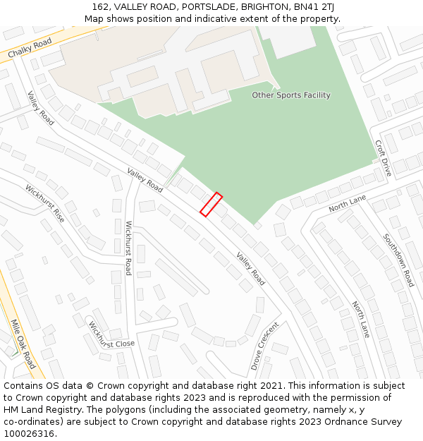 162, VALLEY ROAD, PORTSLADE, BRIGHTON, BN41 2TJ: Location map and indicative extent of plot