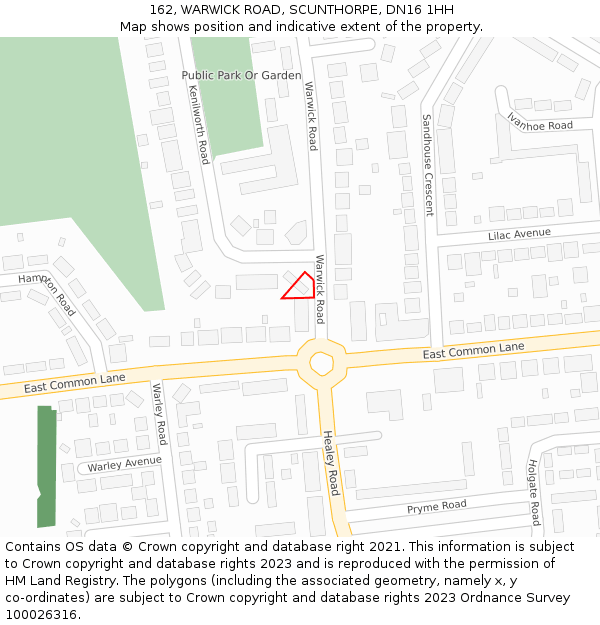 162, WARWICK ROAD, SCUNTHORPE, DN16 1HH: Location map and indicative extent of plot
